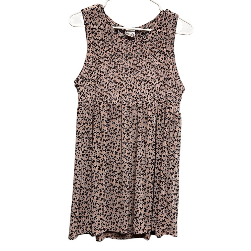 Siren Lily Maternity Pink Black Bow Print Sleeveless Babydoll Sheer Top Size S